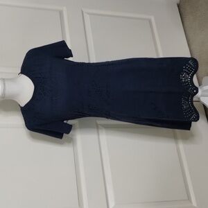 C&V Chelsea & Violet Navy blue laser cutout fitted dress short sleeve medium